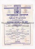 TOTTENHAM HOTSPUR V THE ARMY 1960 / SPURS DOUBLE SEASON Single sheet programme for the Friendly at