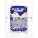 COLCHESTER UNITED V NEWCASTLE UNITED 1960 LEAGUE CUP Programme for the tie at Colchester 10/10/1960,