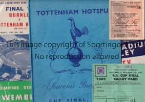 FA CUP FINAL 1962 / TOTTENHAM HOTSPUR V BURNLEY Programme, Ballot Card, ticket, song sheet which