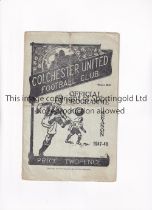 COLCHESTER UNITED V HEREFORD UNITED 1948 Programme for the Southern League match at Colchester 10/