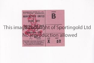MANCHESTER UNITED Ticket for the home League match v Stoke City 29/4/1972, vertical crease.