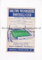 TOTTENHAM HOTSPUR 1960/1 Programme for the away League match v Bolton Wanderers 7/9/1960, horizontal