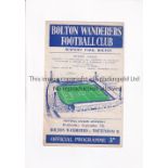 TOTTENHAM HOTSPUR 1960/1 Programme for the away League match v Bolton Wanderers 7/9/1960, horizontal