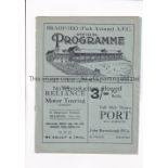 BRADFORD PARK AVENUE V BARROW 1926 Programme for the League match at Bradford 3/4/1926, ex-binder.