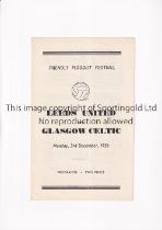LEEDS UNITED Programme for the home Friendly v Celtic 3/12/1956. Good