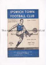 IPSWICH TOWN V PORT VALE 1950 Programme for the League match at Ipswich 6/5/1950, slightly folded in