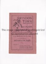 SWINDON TOWN V IPSWICH TOWN 1947 FA CUP Programme for the FA Cup tie at Swindon 29/11/1947,