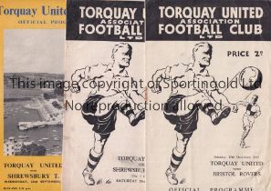 TORQUAY UNITED Nineteen home programmes v Bristol Rovers 27/12/47, Shrewsbury Town 21/3/53, rusty
