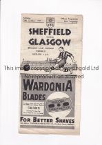 SHEFFIELD WEDNESDAY V GLASGOW 1949 Programme for the Friendly match at Sheffield 24/10/1949,