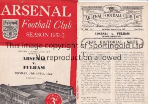 ARSENAL Two programmes for the home London Combination League match v Fulham 27/8/1927, lacking