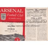 ARSENAL Two programmes for the home London Combination League match v Fulham 27/8/1927, lacking