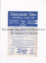 1961 LEAGUE CUP SEMI-FINAL / SHREWSBURY TOWN V ROTHERHAM UNITED Programme for the tie at