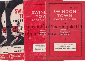 SWINDON TOWN Four home programmes for the league matches v Northampton 23/9/1950, horizontal crease,