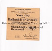 1955 FA CUP SEMI-FINAL AT SHEFFIELD WEDNESDAY FC Ticket for York City v Newcastle United 26/3/