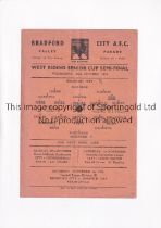 BRADFORD CITY V BRADFORD PARK AVENUE 1958 Single card programme for the West Riding Senior Cup