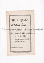 LEEDS UNITED Programme for the home Friendly v Leeds v Dundee Utd 16/11/1953, horizontal creases.