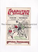 CHARLTON ATHLETIC V PORTSMOUTH 1939 Programme for the League match at Charlton 25/2/1939, horizontal