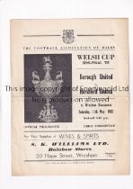 1963 WELSH CUP SEMI-FINAL AT WREXHAM / BOROUGH UNITED V HEREFORD UNITED Programme for the match at