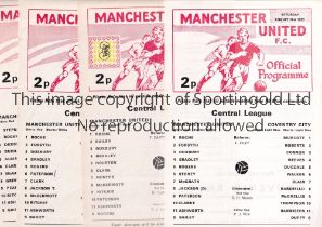 MANCHESTER UNITED Twelve home single sheet programmes for the Central League matches, including 4