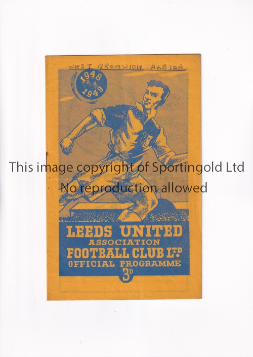 LEEDS UNITED Programme for the home League match v WBA 2/10/1948, slight vertical crease and team - Image 2 of 4