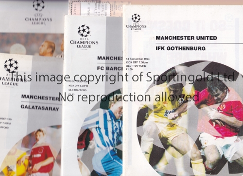 MANCHESTER UNITED Fourteen home programmes including 5 tickets for the UEFA Champions League