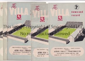 ASTON VILLA Five home programmes for the League matches v Liverpool 22/9/1951, writing in pen to