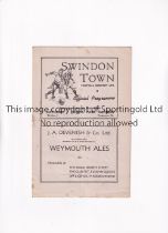 SWINDON TOWN V QUEEN'S PARK RANGERS 1948 Programme for the League match at Swindon 21/2/1948,