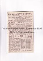 ASTON VILLA Six home programmes for season 1947/8 v Sheff. Utd. Reserves, Stoke Reserves, Burnley