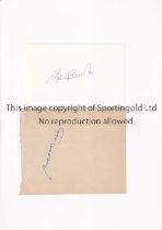 BOBBY CHARLTON AND MATT BUSBY / AUTOGRAPHS White card signed by Bobby Charlton and small sheet