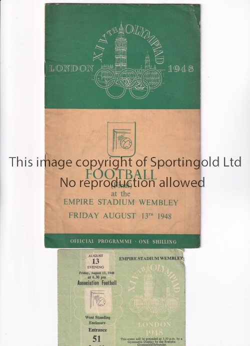 LONDON FOOTBALL OLYMPICS 1948 Programme and ticket for the XIVth Olympiad London 1948 at Empire