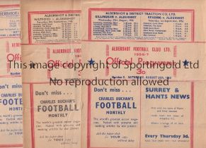 ALDERSHOT Eight programmes for the home matches v Brentford 25/8/1956, Millwall 5/9/1956, bottom