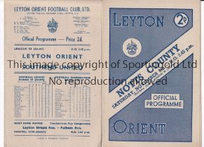 LEYTON ORIENT Two home programmes for the League matches in season 1948/9 v Notts. County 6/11/