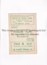 PLYMOUTH ARGYLE V BRENTFORD 1948 Programme for the League match at Plymouth 4/12/1948. Generally