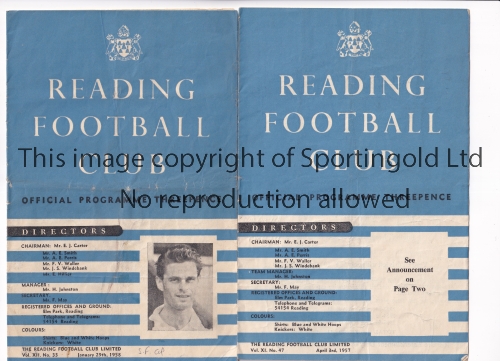 READING Two programmes for home Southern Floodlit Cup tie v Arsenal 3/4/1957 Semi-Final, vertical