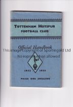 TOTTENHAM HOTSPUR Official Handbook for the season 1952/1953, slight wear on the cover. Generally