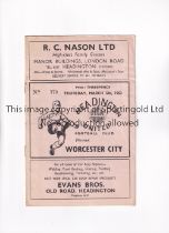HEADINGTON UNITED V WORCESTER CITY 1953 Programme for the Southern League match at Headington 5/3/