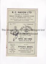 HEADINGTON UNITED ROYAL AIR FORCE 1951 Programme for the Friendly match at Headington 31/3/1951,