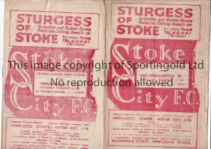 STOKE CITY Two programmes for the League matches at Stoke v Wolves 13/11/1948 and v Birmingham