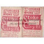 STOKE CITY Two programmes for the League matches at Stoke v Wolves 13/11/1948 and v Birmingham