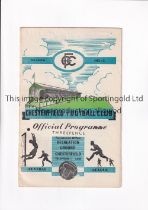 CHESTERFIELD RESERVES V ASTON VILLA RESERVES 1953 Programme for the Central League match at