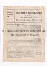 SWANSEA TOWN V GILLINGHAM 1947 FA CUP Programme for the FA Cup tie at Swansea 11/1/1947,