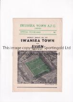 SWANSEA TOWN V ESSEN 1957 Programme for the Friendly match at Swansea 26/1/1957, vertical crease.