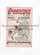 CHARLTON ATHLETIC V WOLVERHAMPTON WANDERERS 1938 Programme for the League match at Charlton 26/3/