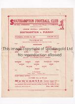 SOUTHAMPTON V FULHAM 1946 Single sheet programme for the London Combination match at Southampton 9/