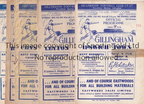 GILLINGHAM Five home programmes for the League matches v Port Vale 29/9/1951, Brighton and Hove 2/ - Image 2 of 4