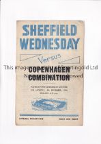 SHEFFIELD WEDNESDAY V COPENHAGEN COMBINATION 1946 Programme for the Friendly match at Sheffield 9/