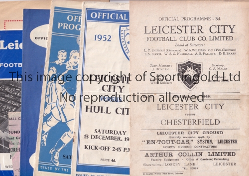 LEICESTER CITY Five home programmes for the League matches v Chesterfield 19/9/1949, Hull City 13/