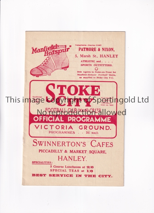 CHELSEA Programme for the away League match v Stoke City 17/2/1934. Good