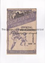 COLCHESTER UNITED V WORCESTER CITY 1939 Programme for the Southern League match at Colchester 8/4/