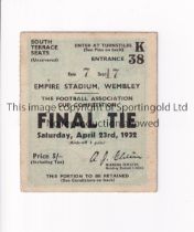 1932 FA CUP FINAL Seat ticket for Arsenal v Newcastle United at Wembley 23/4/1932. Good